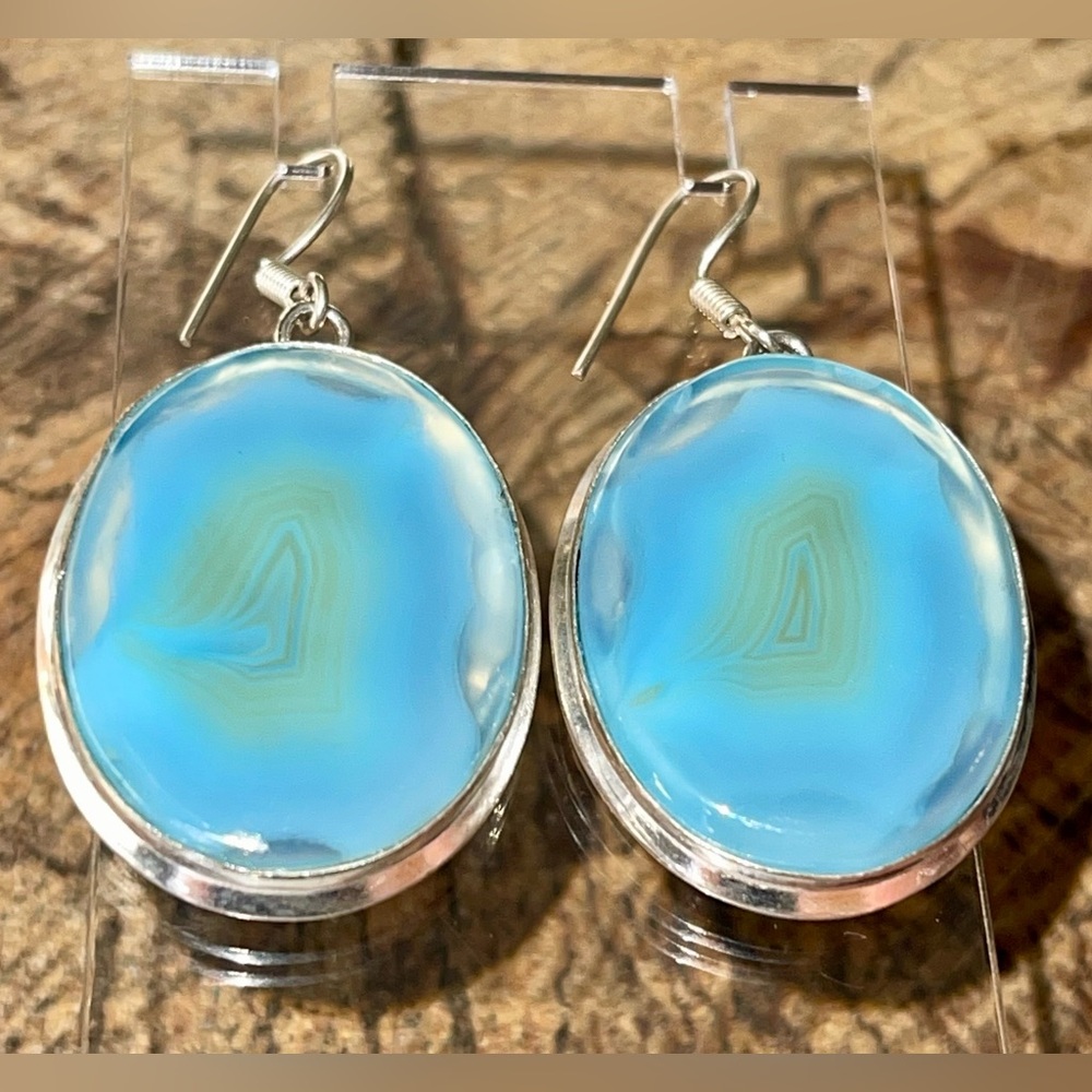 Polished Lace Agate Earrings 2”
